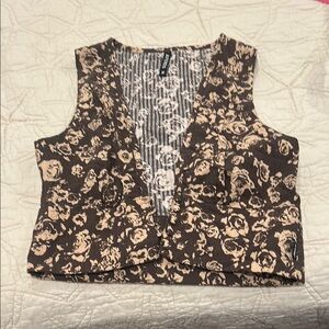 Afends 100% Organic Cotton Button Up Tank Floral Brown and Cream Women's